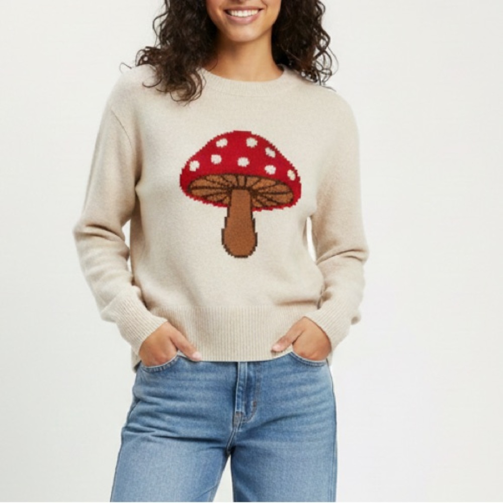 Cream Sweater with Red Mushroom Design‎